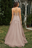 Sweetheart Applique A-Line Tulle Sweep Train Prom Party Dress Formal Evening Dresses
