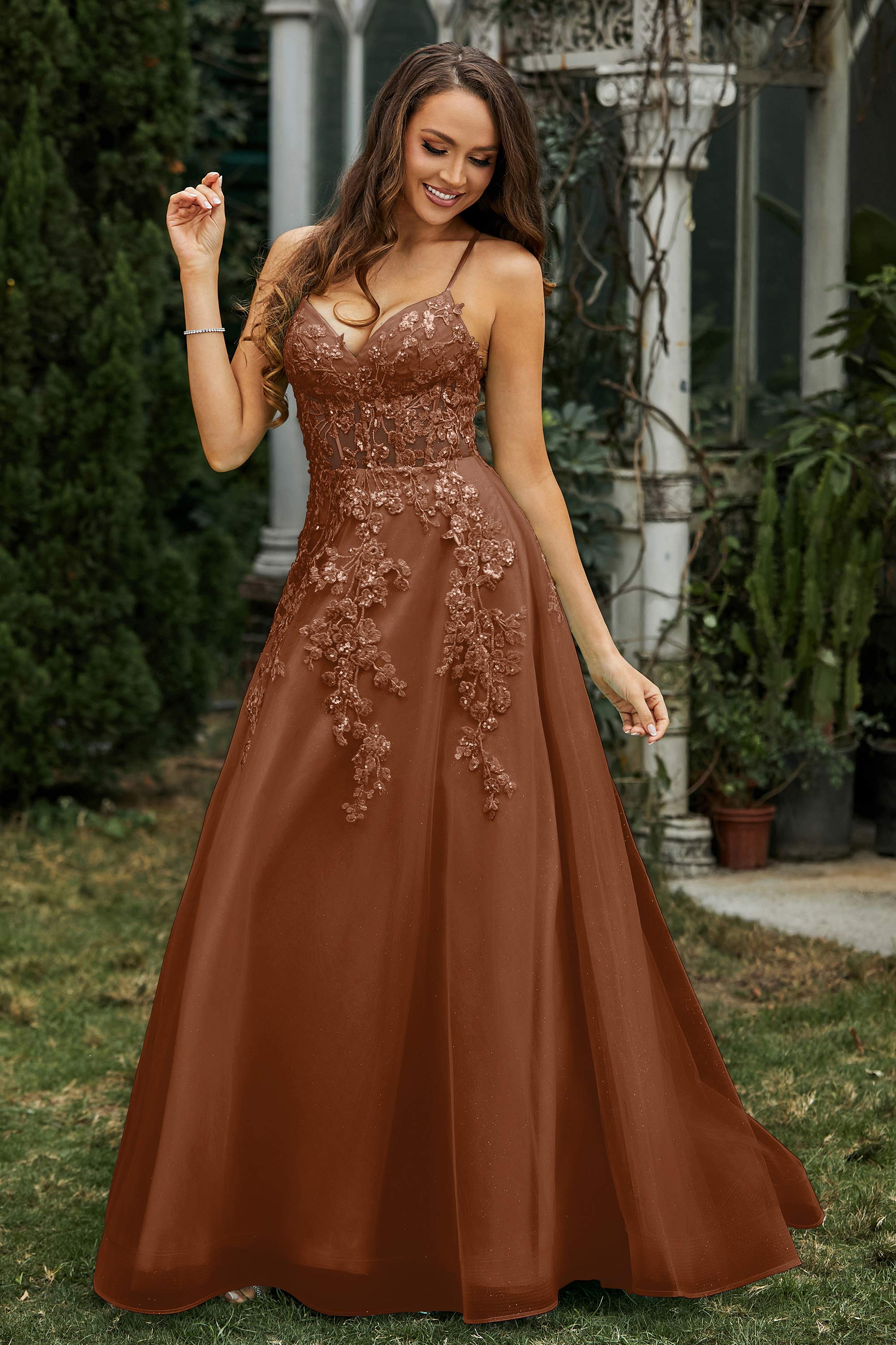 Sweetheart Applique A-Line Tulle Sweep Train Prom Party Dress Formal Evening Dresses