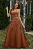 Sweetheart Applique A-Line Tulle Sweep Train Prom Party Dress Formal Evening Dresses
