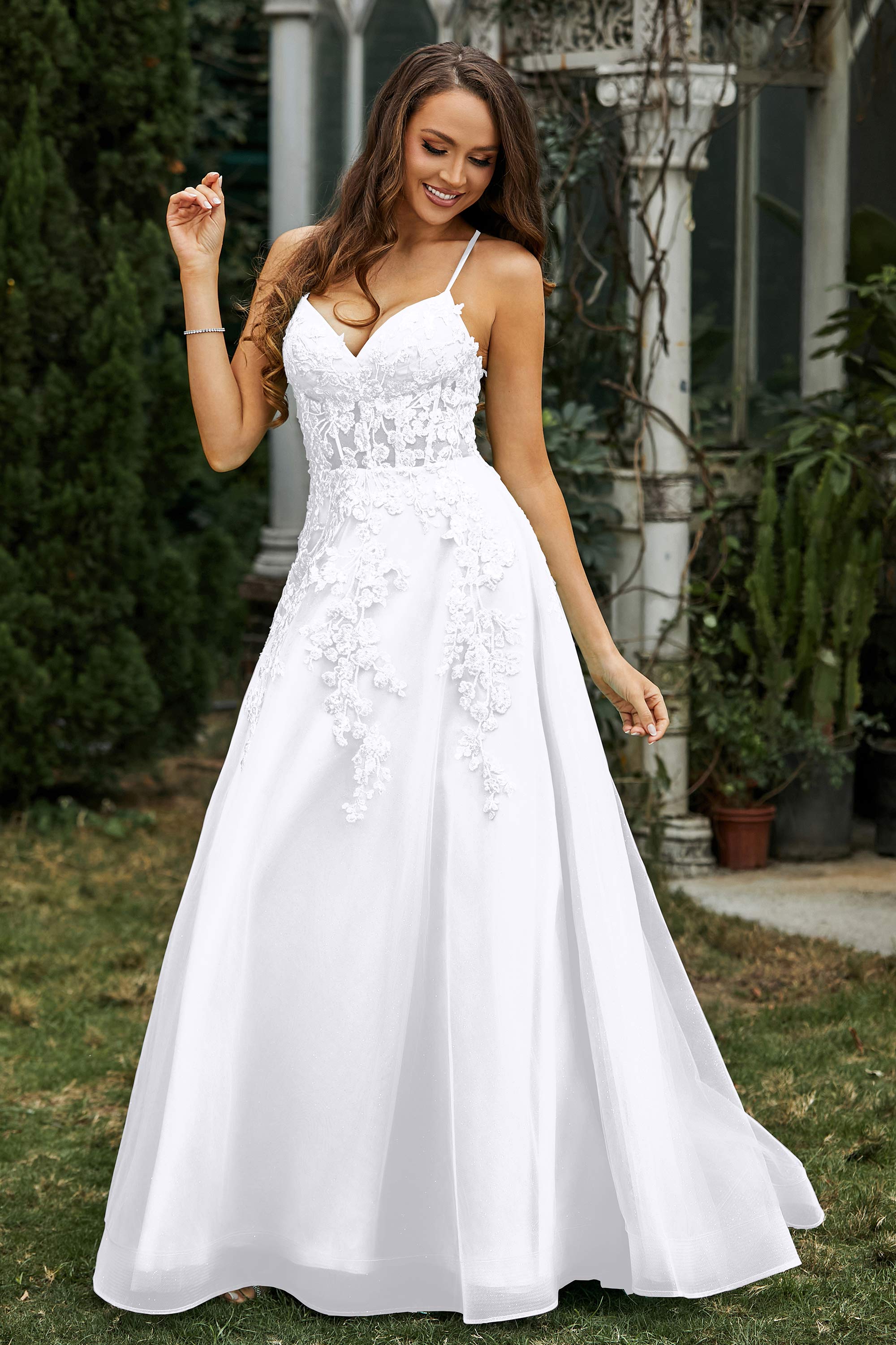 Sweetheart Applique A-Line Tulle Sweep Train Prom Party Dress Formal Evening Dresses