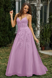 Sweetheart Applique A-Line Tulle Sweep Train Prom Party Dress Formal Evening Dresses