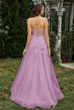 Sweetheart Applique A-Line Tulle Sweep Train Prom Party Dress Formal Evening Dresses