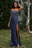 Bodycon Pailletten Bodenlanges formelles Abendkleid mit Schlitz Abschlussball Partykleider