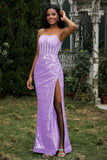 Bodycon Pailletten Bodenlanges formelles Abendkleid mit Schlitz Abschlussball Partykleider