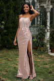 Bodycon Pailletten Bodenlanges formelles Abendkleid mit Schlitz Abschlussball Partykleider