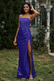 Bodycon Pailletten Bodenlanges formelles Abendkleid mit Schlitz Abschlussball Partykleider