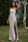 Bodycon Pailletten Bodenlanges formelles Abendkleid mit Schlitz Abschlussball Partykleider