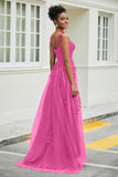 A-Linie Tüll Ballkleid mit Applikationen und Schleppe, mit Schlitz, formelle Abendkleider