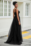A-Linie Tüll Ballkleid mit Applikationen und Schleppe, mit Schlitz, formelle Abendkleider
