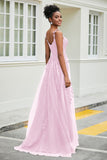 A-Linie Tüll Ballkleid mit Applikationen und Schleppe, mit Schlitz, formelle Abendkleider