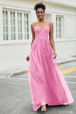 A-Linie Tüll Ballkleid mit Applikationen und Schleppe, mit Schlitz, formelle Abendkleider
