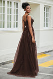 A-Linie Tüll Ballkleid mit Applikationen und Schleppe, mit Schlitz, formelle Abendkleider