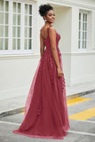 A-Linie Tüll Ballkleid mit Applikationen und Schleppe, mit Schlitz, formelle Abendkleider