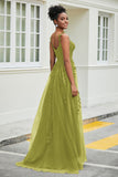 A-Linie Tüll Ballkleid mit Applikationen und Schleppe, mit Schlitz, formelle Abendkleider