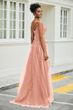 A-Linie Tüll Ballkleid mit Applikationen und Schleppe, mit Schlitz, formelle Abendkleider