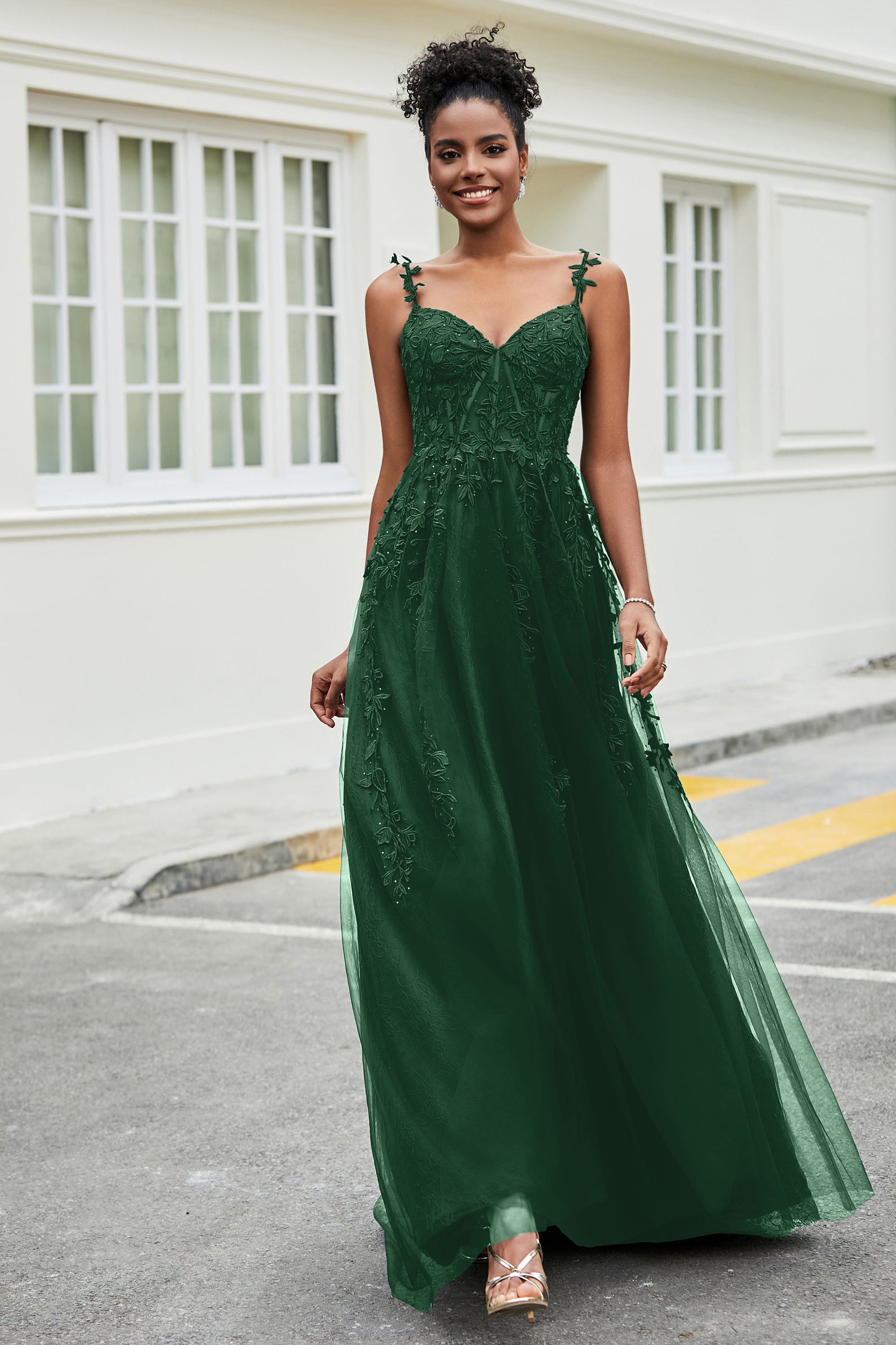A-Linie Tüll Ballkleid mit Applikationen und Schleppe, mit Schlitz, formelle Abendkleider
