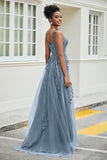A-Linie Tüll Ballkleid mit Applikationen und Schleppe, mit Schlitz, formelle Abendkleider