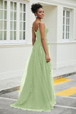 A-Linie Tüll Ballkleid mit Applikationen und Schleppe, mit Schlitz, formelle Abendkleider