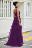 A-Linie Tüll Ballkleid mit Applikationen und Schleppe, mit Schlitz, formelle Abendkleider