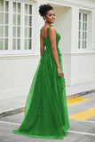 A-Linie Tüll Ballkleid mit Applikationen und Schleppe, mit Schlitz, formelle Abendkleider