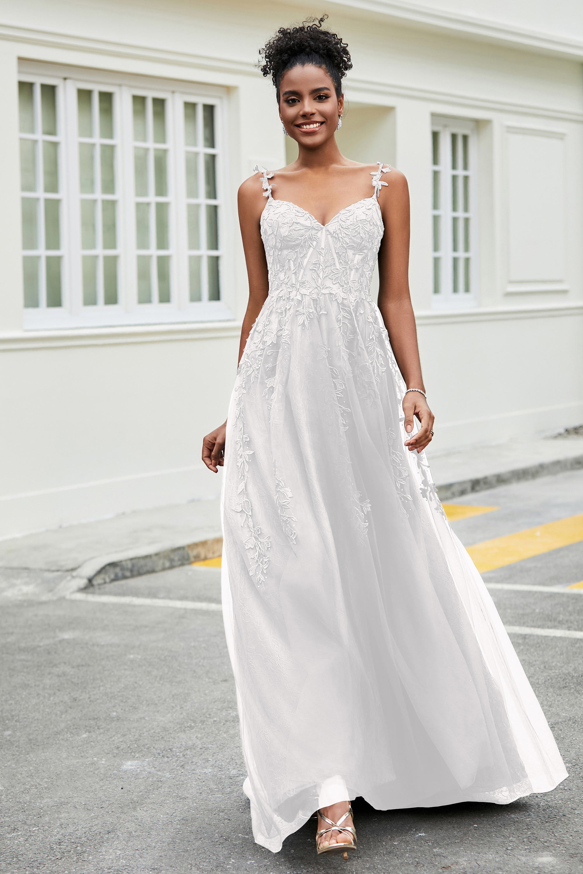 A-Linie Tüll Ballkleid mit Applikationen und Schleppe, mit Schlitz, formelle Abendkleider