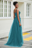 A-Linie Tüll Ballkleid mit Applikationen und Schleppe, mit Schlitz, formelle Abendkleider