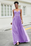 A-Linie Tüll Ballkleid mit Applikationen und Schleppe, mit Schlitz, formelle Abendkleider