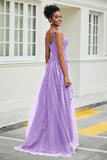 A-Linie Tüll Ballkleid mit Applikationen und Schleppe, mit Schlitz, formelle Abendkleider