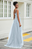A-Linie Tüll Ballkleid mit Applikationen und Schleppe, mit Schlitz, formelle Abendkleider