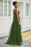 A-Linie Tüll Ballkleid mit Applikationen und Schleppe, mit Schlitz, formelle Abendkleider
