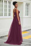 A-Linie Tüll Ballkleid mit Applikationen und Schleppe, mit Schlitz, formelle Abendkleider