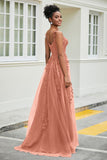 A-Linie Tüll Ballkleid mit Applikationen und Schleppe, mit Schlitz, formelle Abendkleider