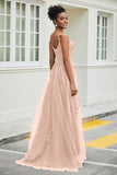 A-Linie Tüll Ballkleid mit Applikationen und Schleppe, mit Schlitz, formelle Abendkleider