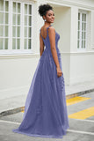 A-Linie Tüll Ballkleid mit Applikationen und Schleppe, mit Schlitz, formelle Abendkleider