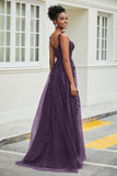A-Linie Tüll Ballkleid mit Applikationen und Schleppe, mit Schlitz, formelle Abendkleider