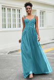 A-Linie Tüll Ballkleid mit Applikationen und Schleppe, mit Schlitz, formelle Abendkleider