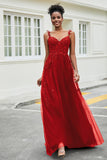 A-Linie Tüll Ballkleid mit Applikationen und Schleppe, mit Schlitz, formelle Abendkleider