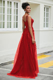 A-Linie Tüll Ballkleid mit Applikationen und Schleppe, mit Schlitz, formelle Abendkleider