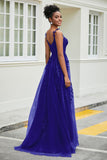A-Linie Tüll Ballkleid mit Applikationen und Schleppe, mit Schlitz, formelle Abendkleider