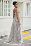 A-Linie Tüll Ballkleid mit Applikationen und Schleppe, mit Schlitz, formelle Abendkleider