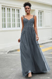 A-Linie Tüll Ballkleid mit Applikationen und Schleppe, mit Schlitz, formelle Abendkleider