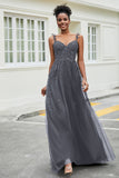 A-Linie Tüll Ballkleid mit Applikationen und Schleppe, mit Schlitz, formelle Abendkleider