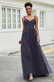 A-Linie Tüll Ballkleid mit Applikationen und Schleppe, mit Schlitz, formelle Abendkleider
