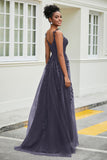 A-Linie Tüll Ballkleid mit Applikationen und Schleppe, mit Schlitz, formelle Abendkleider
