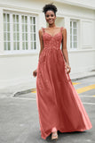 A-Linie Tüll Ballkleid mit Applikationen und Schleppe, mit Schlitz, formelle Abendkleider