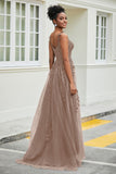 A-Linie Tüll Ballkleid mit Applikationen und Schleppe, mit Schlitz, formelle Abendkleider