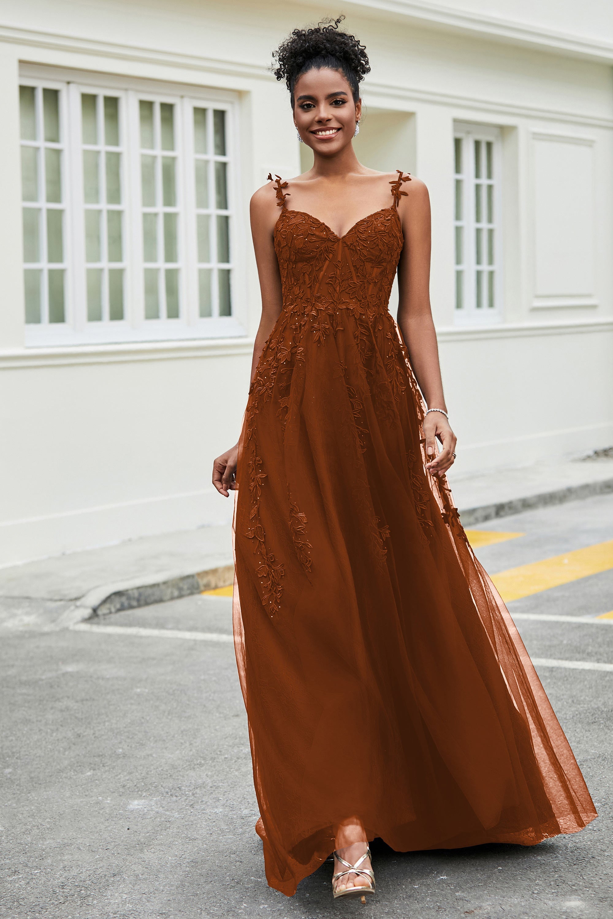 A-Linie Tüll Ballkleid mit Applikationen und Schleppe, mit Schlitz, formelle Abendkleider