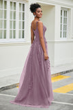 A-Linie Tüll Ballkleid mit Applikationen und Schleppe, mit Schlitz, formelle Abendkleider