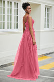 A-Linie Tüll Ballkleid mit Applikationen und Schleppe, mit Schlitz, formelle Abendkleider