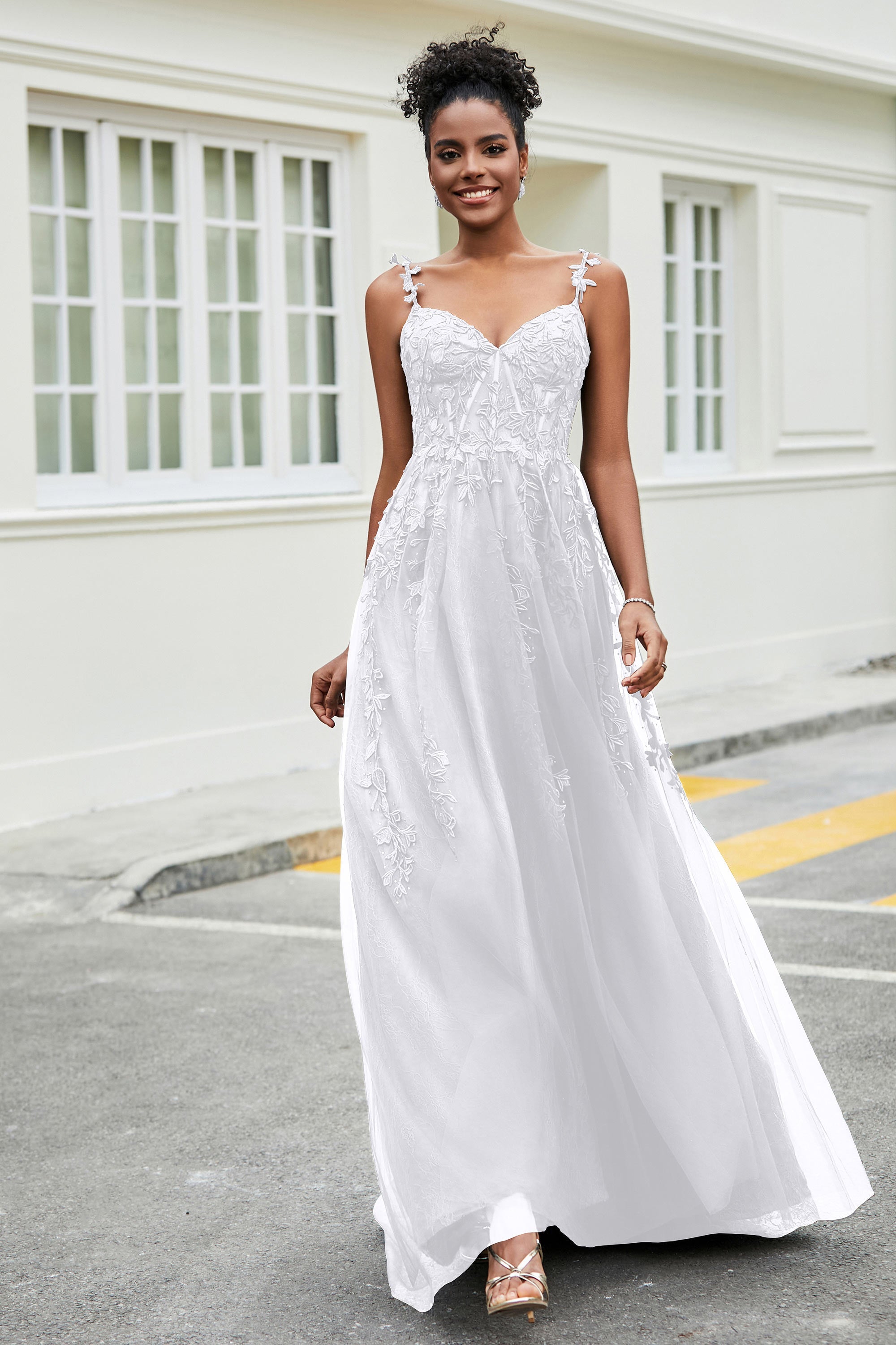 A-Linie Tüll Ballkleid mit Applikationen und Schleppe, mit Schlitz, formelle Abendkleider